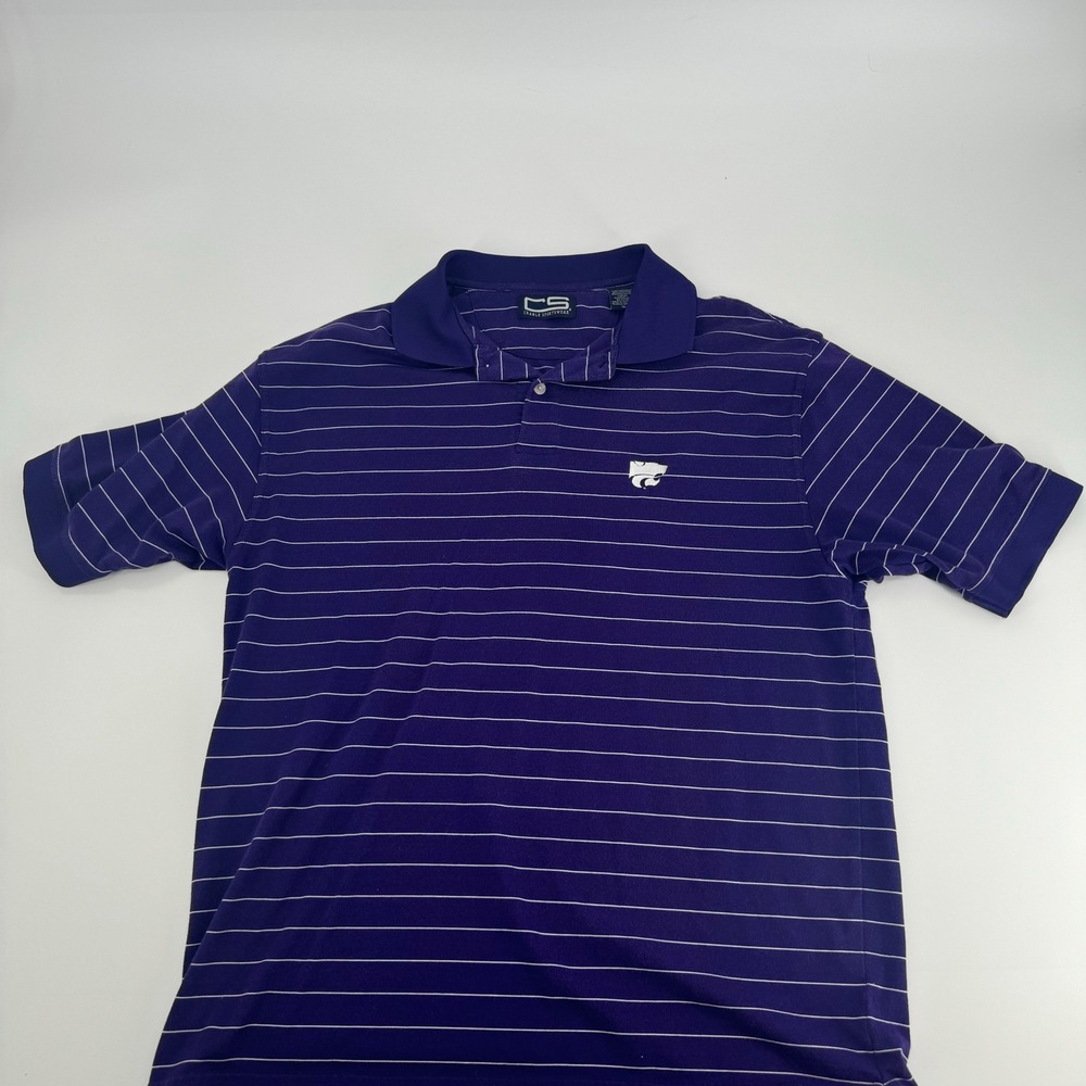 Crable Sportswear Kansas State‎ Wildcats Polo Shirt Mens XL Purple Striped VTG